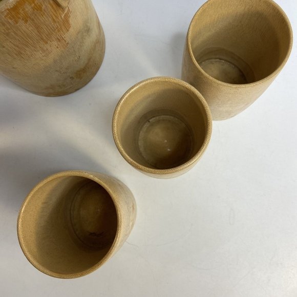 Tiki Bamboo Glasses & Ice Bucket Hand Painted Korean War Souvenir 50's Set of 7 - Picture 9 of 16